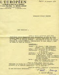 image : lettre important - contrat avec le Thtre l'Europen 1970